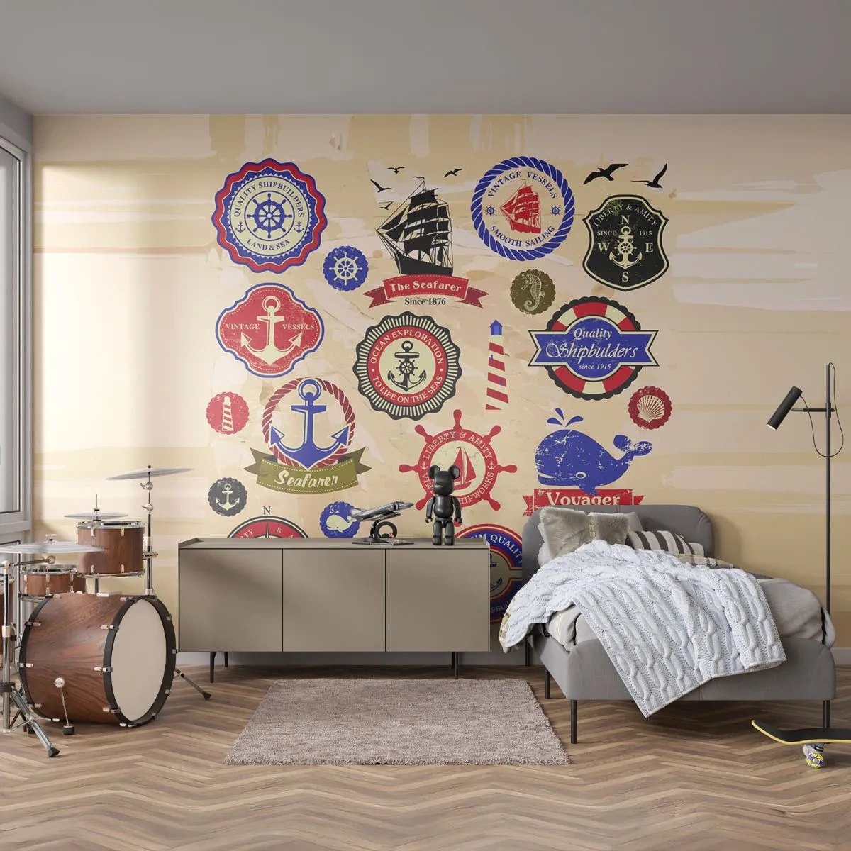 Self-Adhesive Photo Wallpaper Deluxe Sticker - Brotherhood of Yachts - Nautical, Anchor, Compass - 250x175 cm