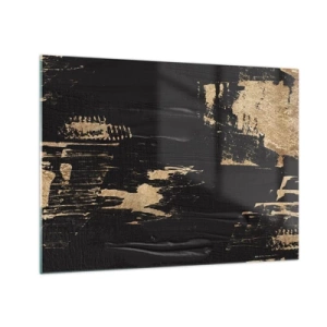 Glass picture - Black and gold abstraction with a brushstroke-like texture - 70x50cm - Touch Mark - Modern wall decoration for the living room and bedroom ARTTOR