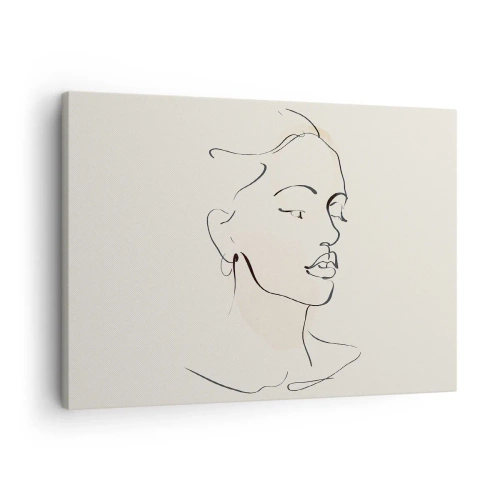 Canvas picture - A delicate sketch of a woman's face on a light background - 70x50cm - With a Decisive Line - Modern wall decoration for the living room and bedroom ARTTOR