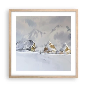 Poster in light oak frame - In a Snowy Valley - 50x50 cm