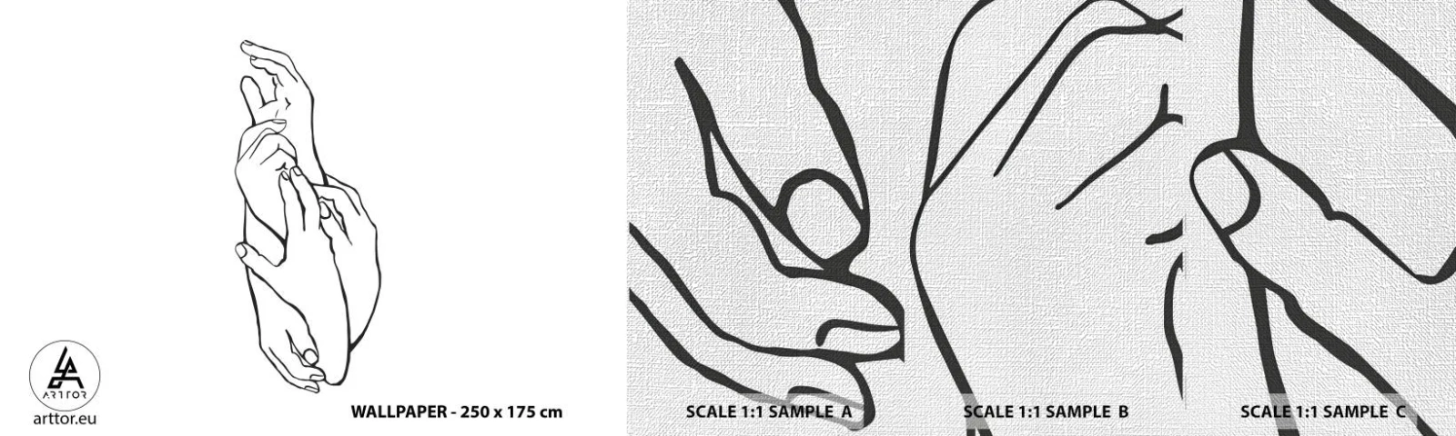 Photo Wallpaper Sample Premium Canvas - Good Touch - Hands, Line, Minimalism - 100x30 cm