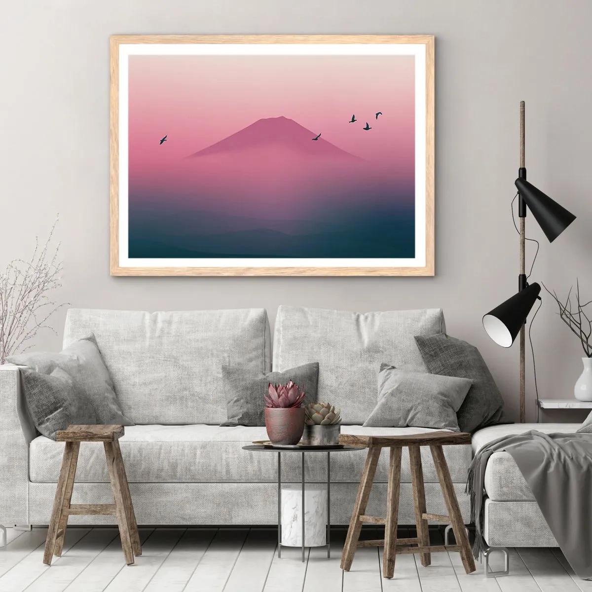 Poster in light oak frame - Wanderers above Clouds - 70x50 cm