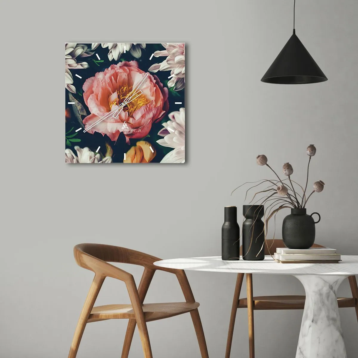 Wall clock - Clock on glass - In Baroque Style - 30x30 cm