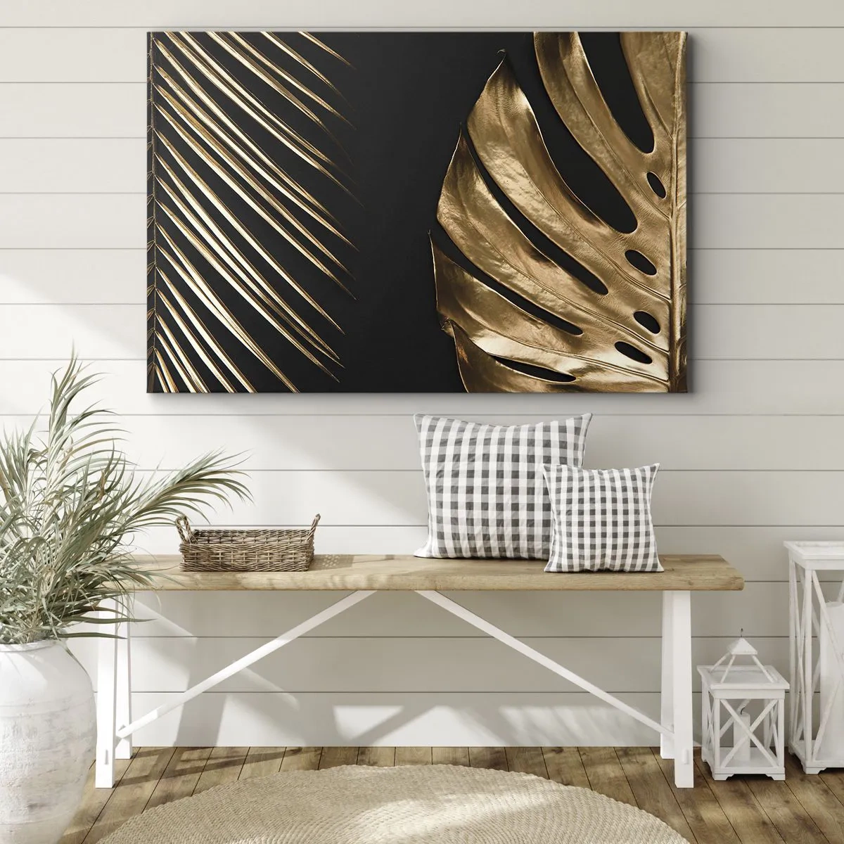 Canvas picture - Golden leaves on a black background - 70x50cm - Different but Equally Exepnsive - Modern wall decoration for the living room and bedroom ARTTOR