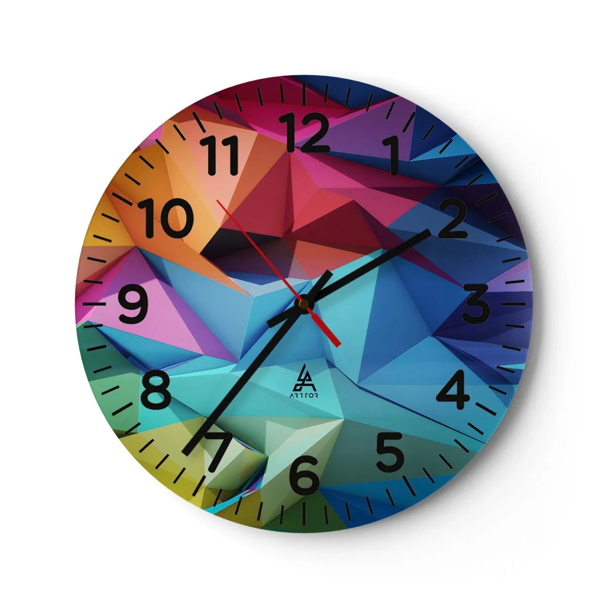 Wall clock - Clock on glass - Rainbow Origami - 40x40 cm