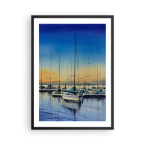 Poster in black frame - A painterly scene of sailboats in a harbor at sunset - 50x70cm - The End of a Good Day - Modern wall decoration for the living room and bedroom ARTTOR