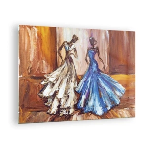 Glass picture - Female figures in ball gowns in an artistic style - 70x50cm - Charming Duo - Modern wall decoration for the living room and bedroom ARTTOR