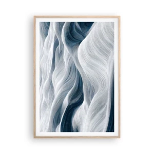 Poster in light oak frame - White and Blue Waves - 70x100 cm