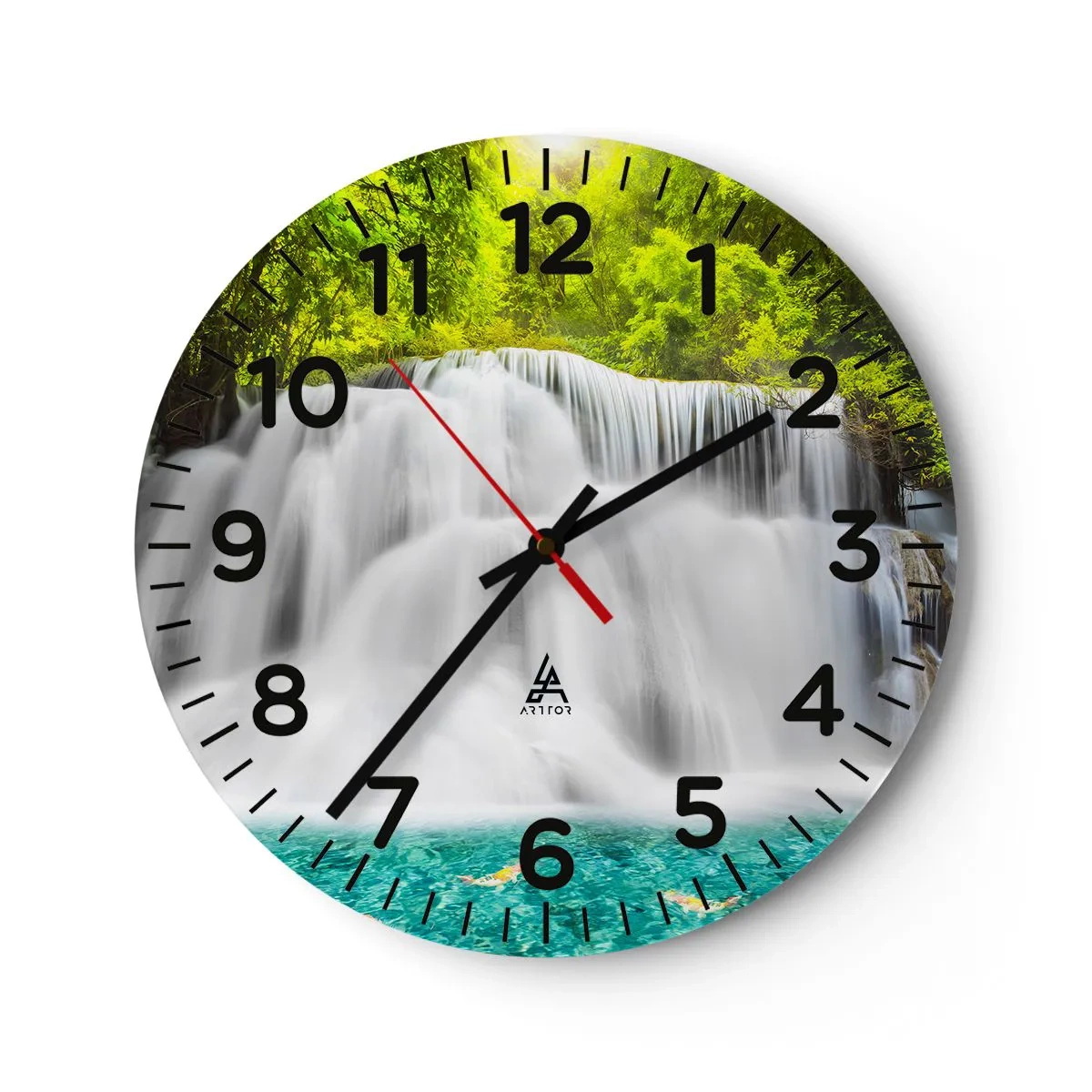 Wall clock - Clock on glass - Foamy Cascade from Green to Azure - 30x30 cm