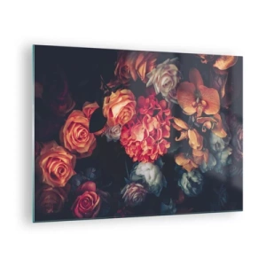 Glass picture - Dark floral arrangement with roses and orchids - 70x50cm - Like at Dutch Masters - Modern wall decoration for the living room and bedroom ARTTOR