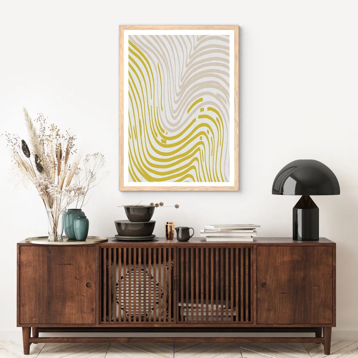 Poster in light oak frame - Composition with a Gentle Curve - 30x40 cm