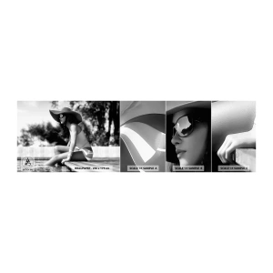 Photo Wallpaper Sample Self-Adhesive Deluxe Sticker - Summer Dream - Woman, Hat, Swimming pool - 100x30 cm