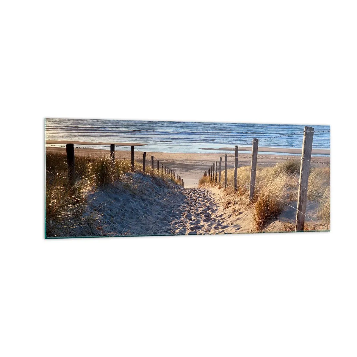 Glass picture - Sound of the Sea, Singing of the Birds, Wild Beach among Grass - 140x50 cm