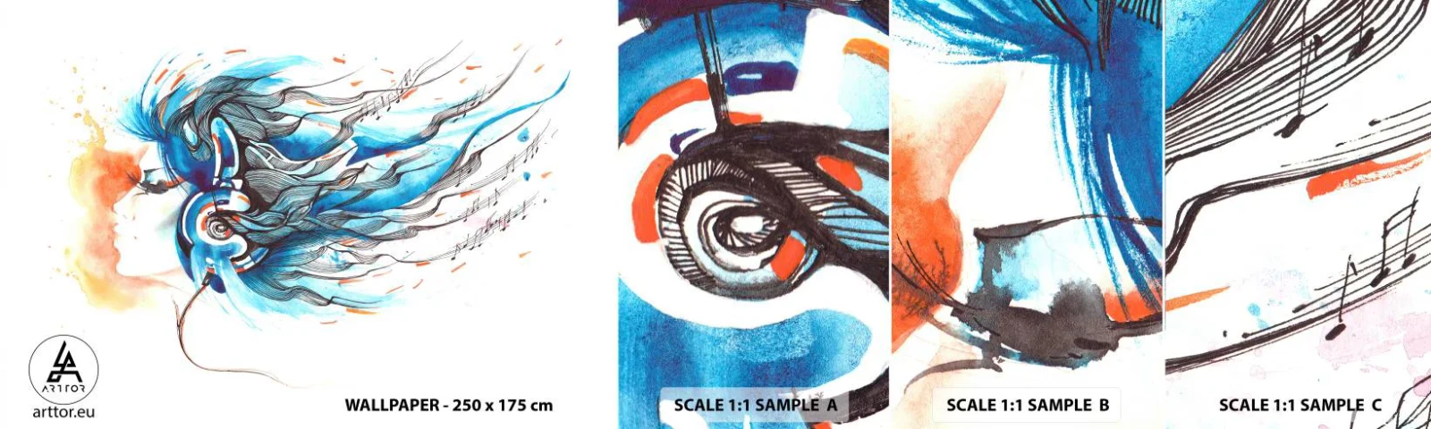 Photo Wallpaper Sample Self-Adhesive Deluxe Sticker - Let The Music Play - Abstraction, Woman, Music - 100x30 cm