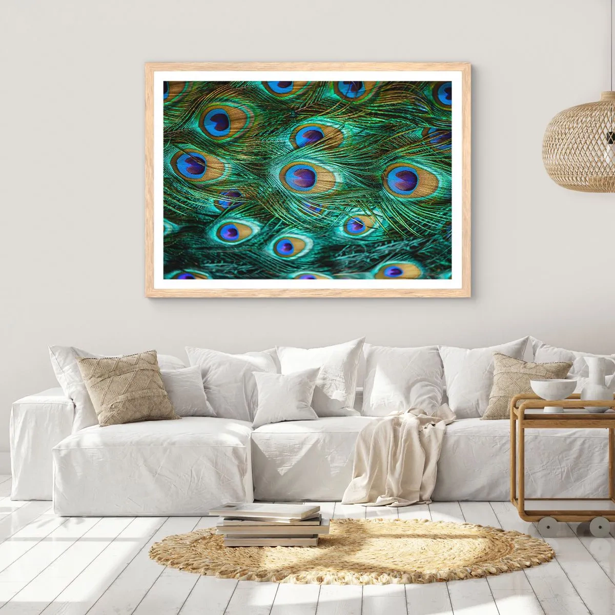 Poster in light oak frame - Peacock Eyes - 70x50 cm