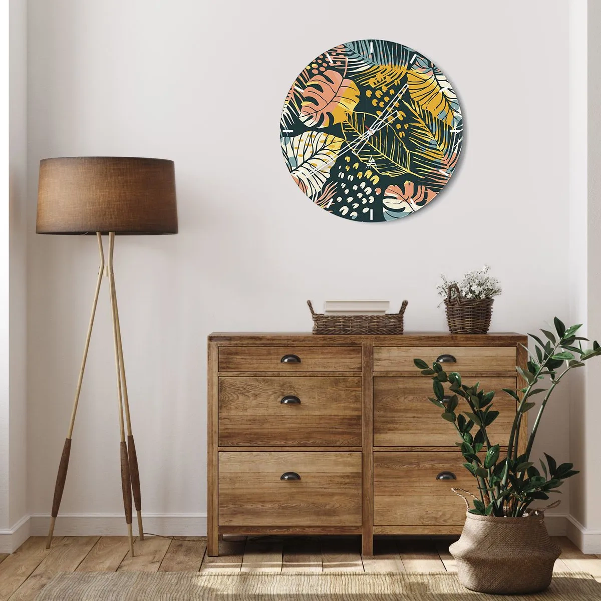 Wall clock - Clock on glass - Leafy Fantasy - 30x30 cm