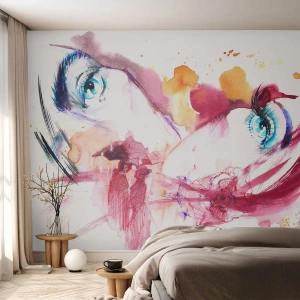 Photo Wallpaper Standard Eco - In Close-up the World Is Blooming  - Abstraction, Woman's Face, Female Eyes - 400x280 cm