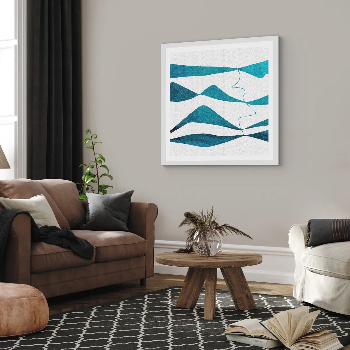 Poster in white frmae - Abstract: Turquoise Relation - 60x60 cm