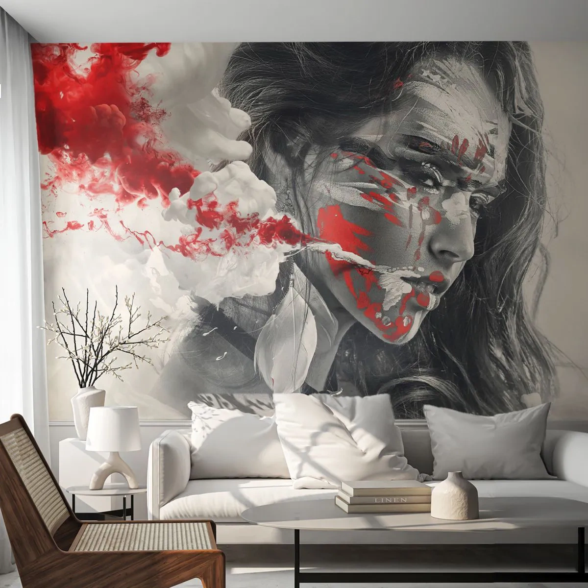 Photo Wallpaper Premium Canvas - Smoke of Absurdity - Abstraction, Woman's Face, Portrait of a Woman - 300x210 cm