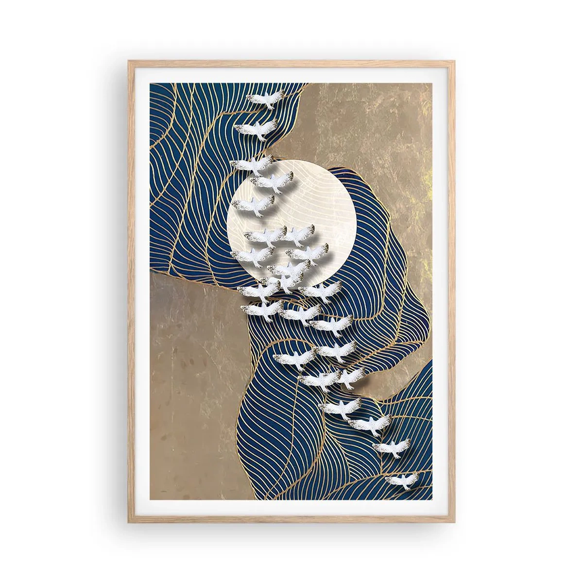 Poster in light oak frame - Freedom, Travel, Community - 70x100 cm