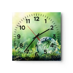 Wall clock - Clock on glass - Green Planet - 30x30 cm