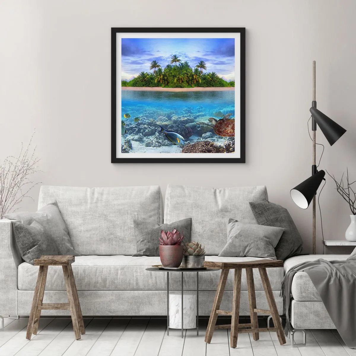 Poster in black frame - Heavenly Island Invites You - 60x60 cm
