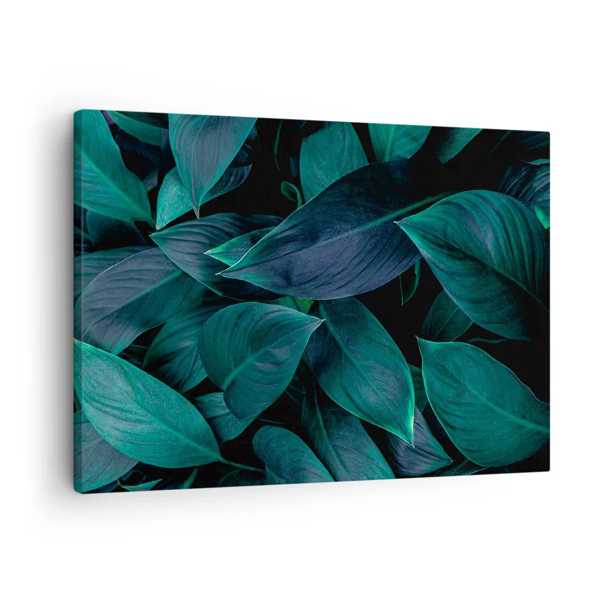 Canvas picture - Close-up of green leaves with a dark background - 70x50cm - The Green Itself - Modern wall decoration for the living room and bedroom ARTTOR
