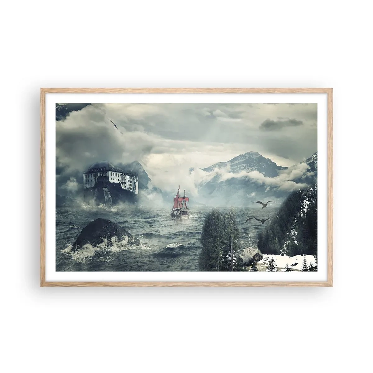 Poster in light oak frame - On Magical Waters - 91x61 cm