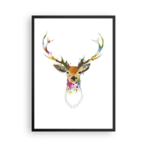 Poster in black frame - Colorful deer in abstract style on a white background - 50x70cm - Deer Bathed in Colour - Modern wall decoration for the living room and bedroom ARTTOR