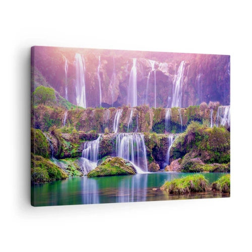 Canvas picture - Waterfalls surrounded by greenery with pastel lighting - 70x50cm - Stairway to Heaven - Modern wall decoration for the living room and bedroom ARTTOR