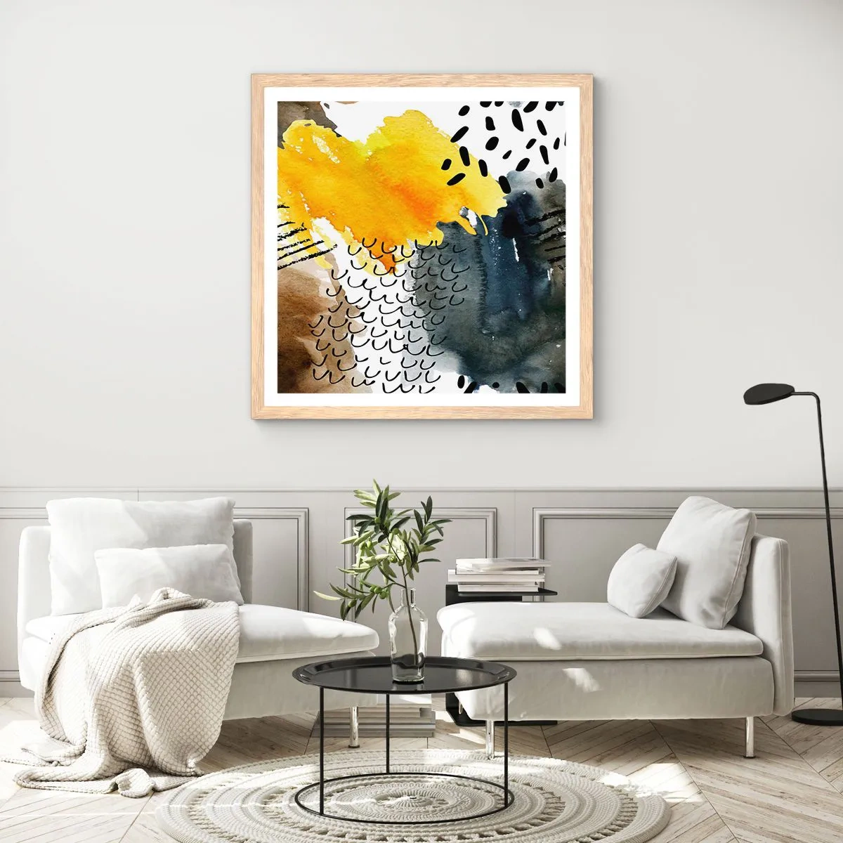 Poster in light oak frame - Meeting of Elements - 40x40 cm