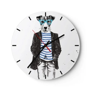 Wall clock - Clock on glass - Gentleman Dog - 40x40 cm