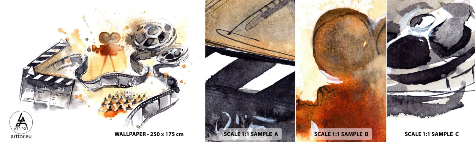 Photo Wallpaper Sample Self-Adhesive Deluxe Sticker - In a Dreamland - Movie Projector, Film reel, Cinematography - 100x30 cm