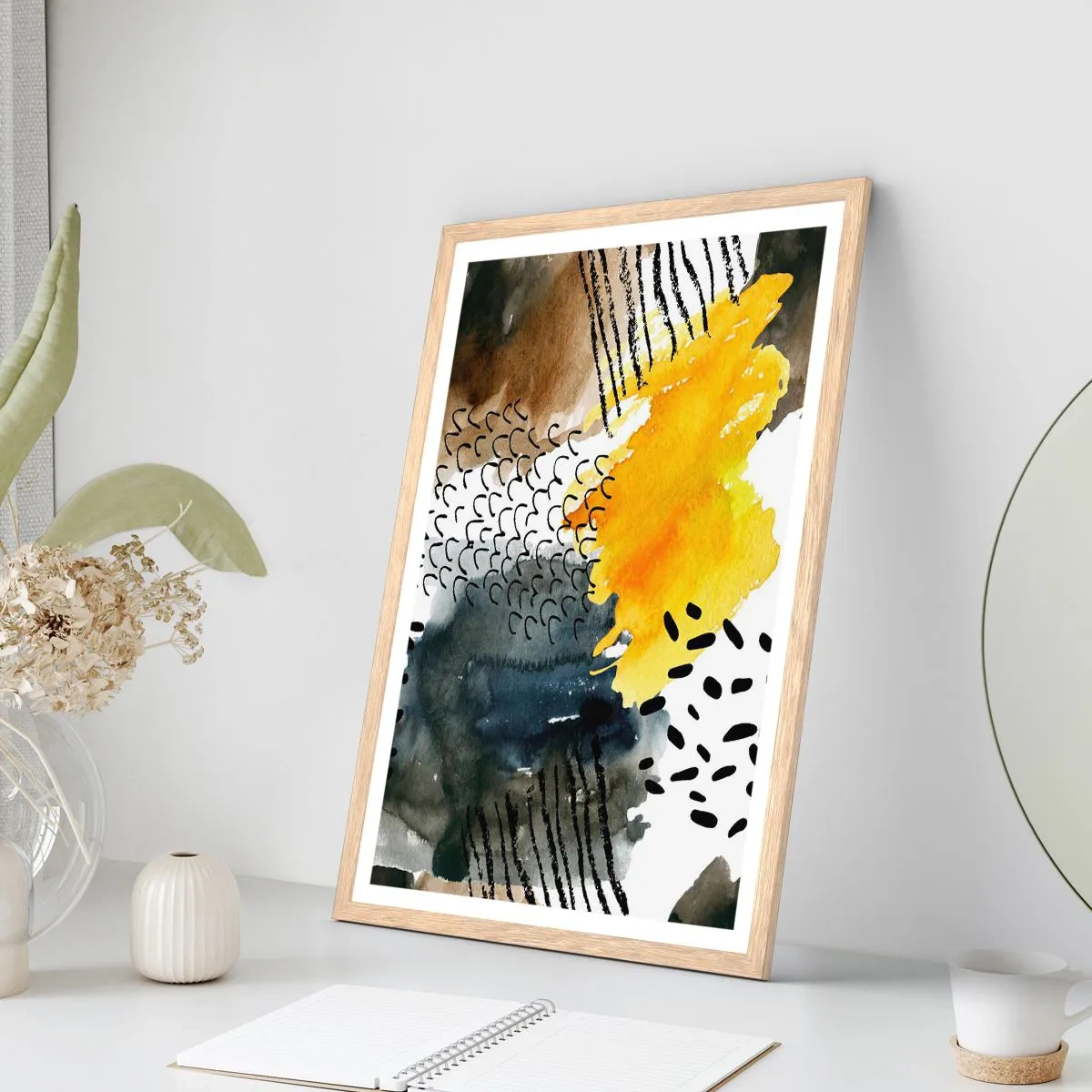 Poster in light oak frame - Meeting of Elements - 30x40 cm