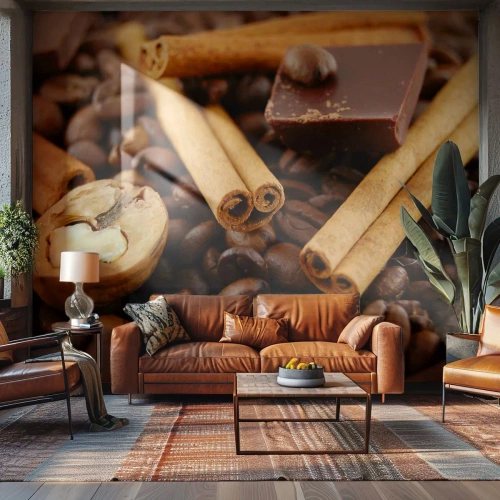 Photo Wallpaper Standard Eco - Concert of Aromas - Gastronomy, Chocolate, Coffee beans - 500x350 cm