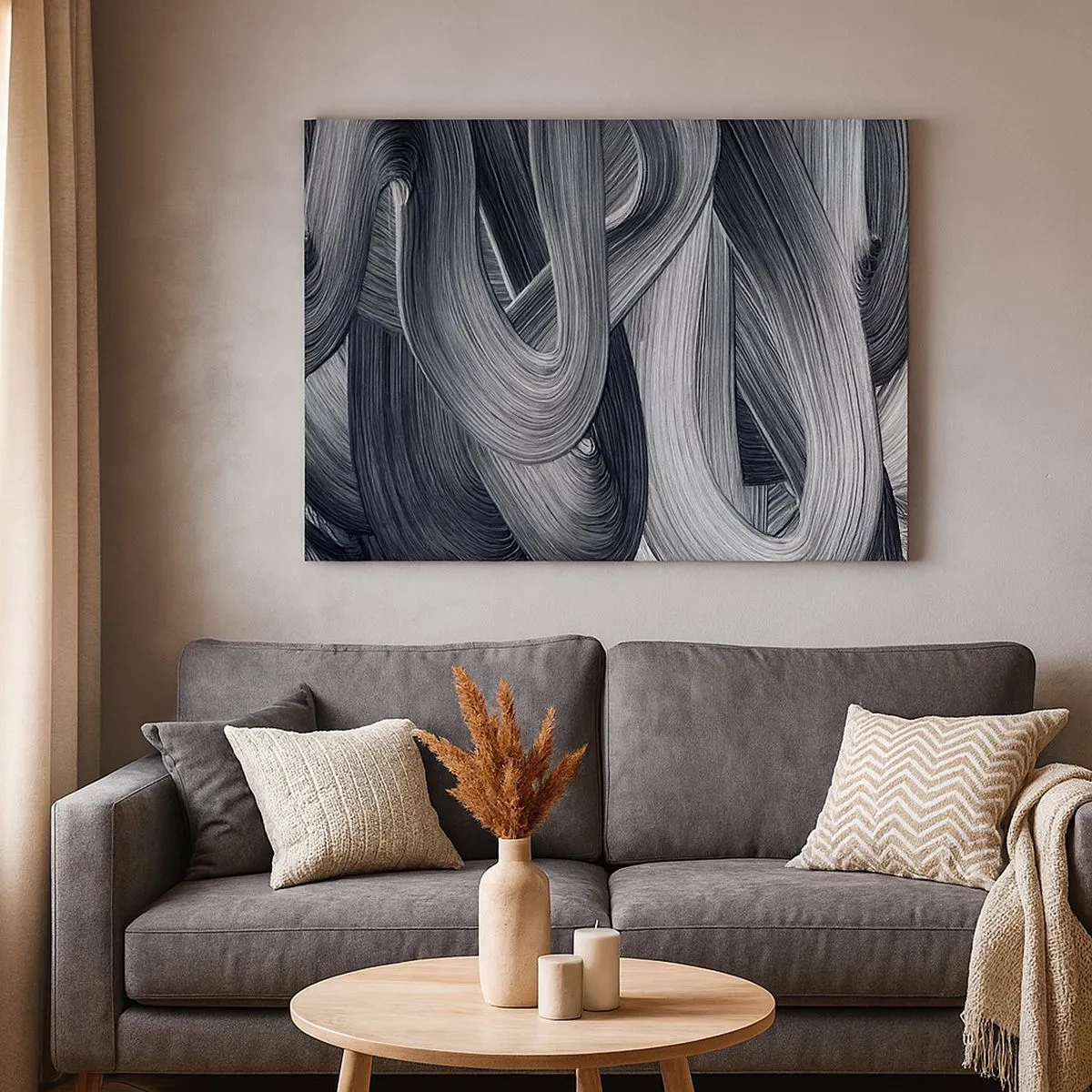 Canvas picture - Black and white abstraction with dynamic brush strokes. - 70x50cm - Fluidity of Reality - Modern wall decoration for the living room and bedroom ARTTOR