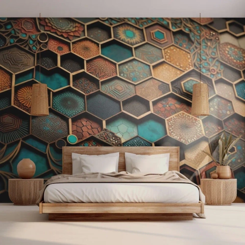 Photo Wallpaper Standard Eco - Arabic Ornaments - Variation - Cube, Mosaic, Pattern - 350x256 cm