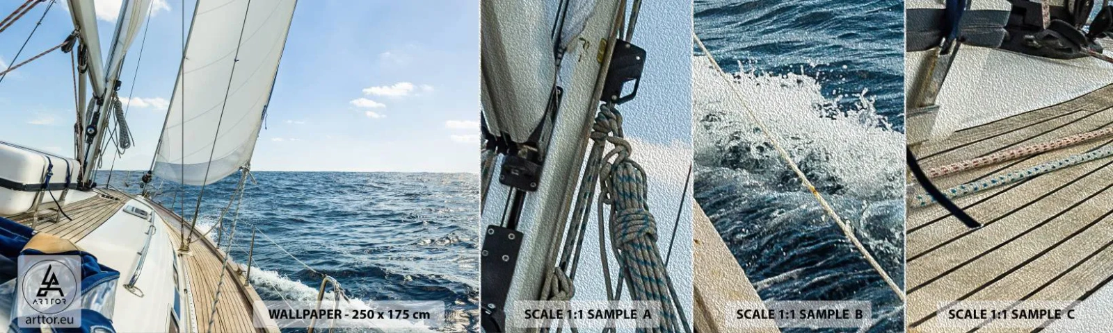 Photo Wallpaper Sample Premium Sand - Ahoy, Adventure - Yacht, Sea, Sailing - 100x30 cm