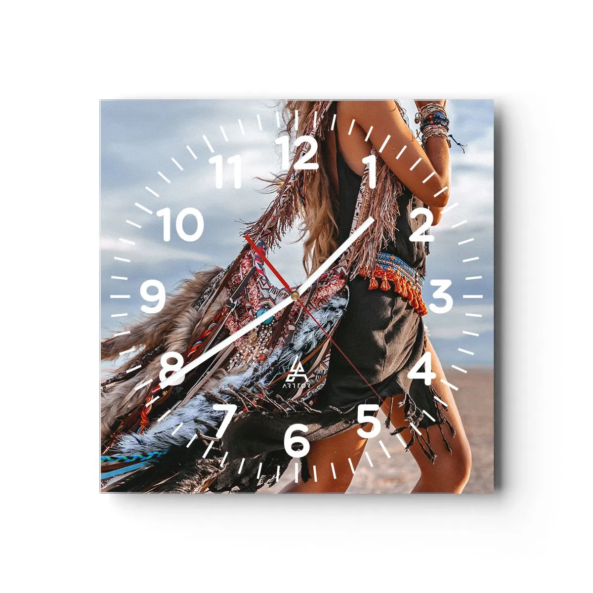 Wall clock - Clock on glass - Shaman's Girl - 30x30 cm