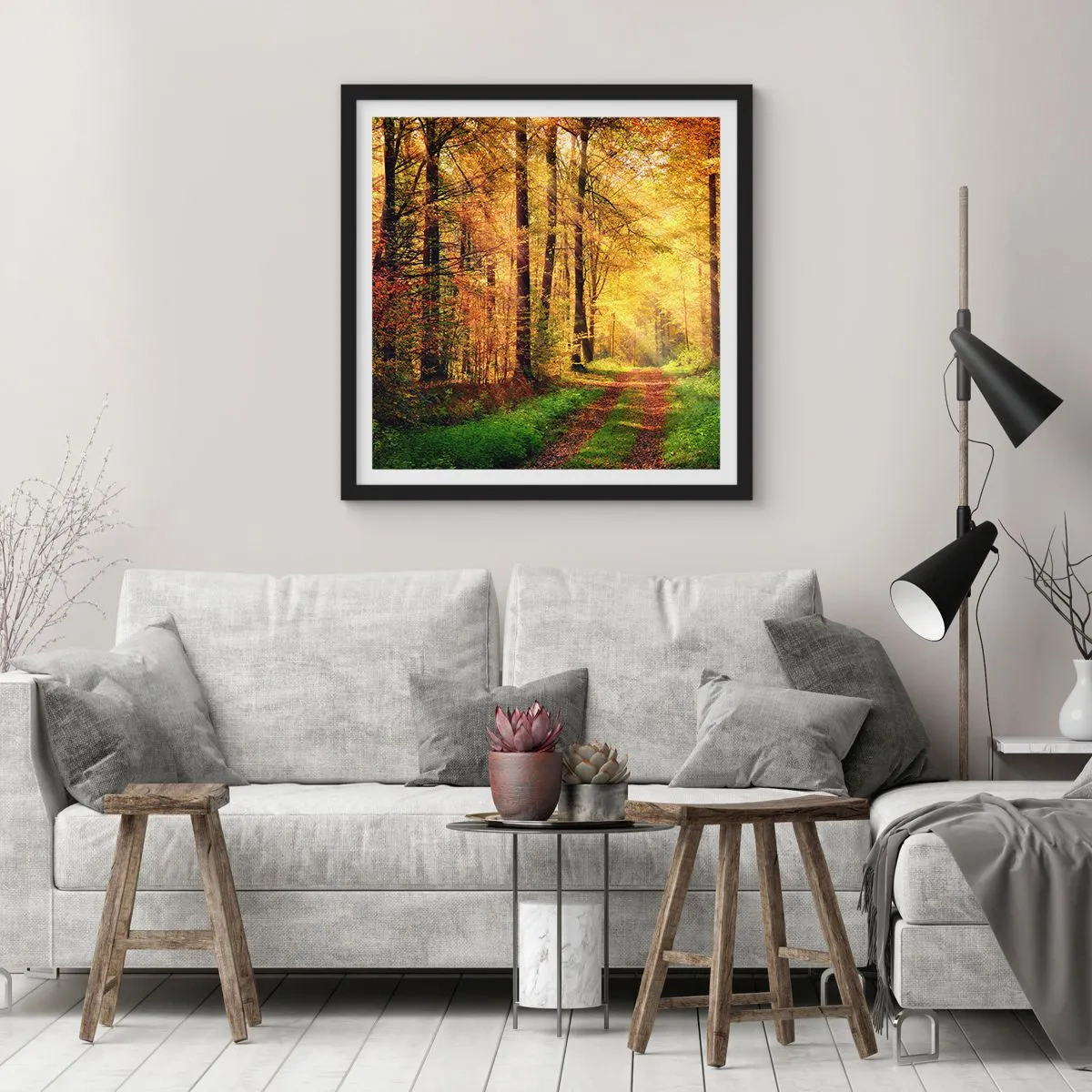 Poster in black frame - Forest Golden silence - 50x50 cm