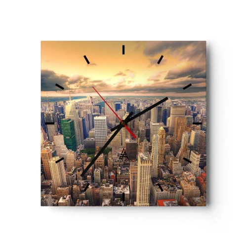 Wall clock - Clock on glass - Metropolis in Gold - 30x30 cm