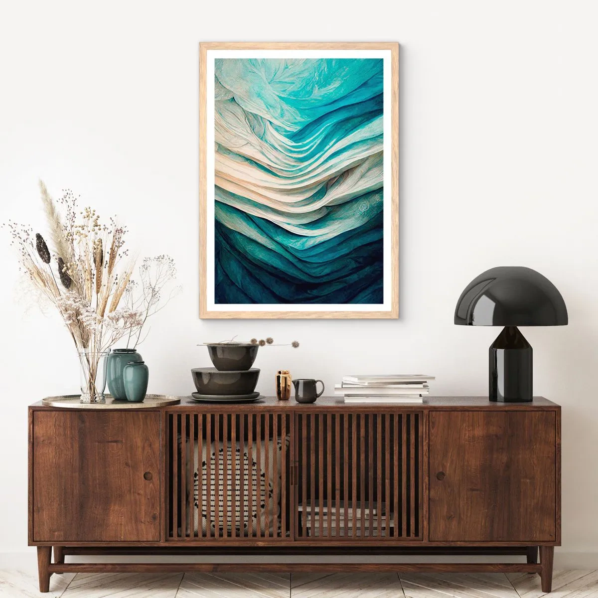 Poster in light oak frame - Blue Insatiability - 50x70 cm
