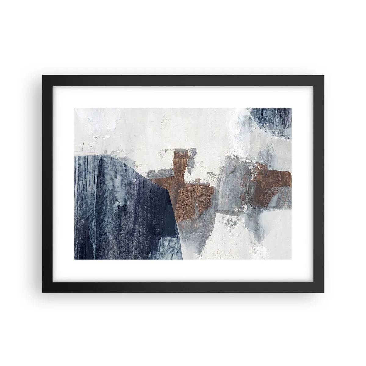 Poster in black frame - Blue and Brown Shapes - 40x30 cm