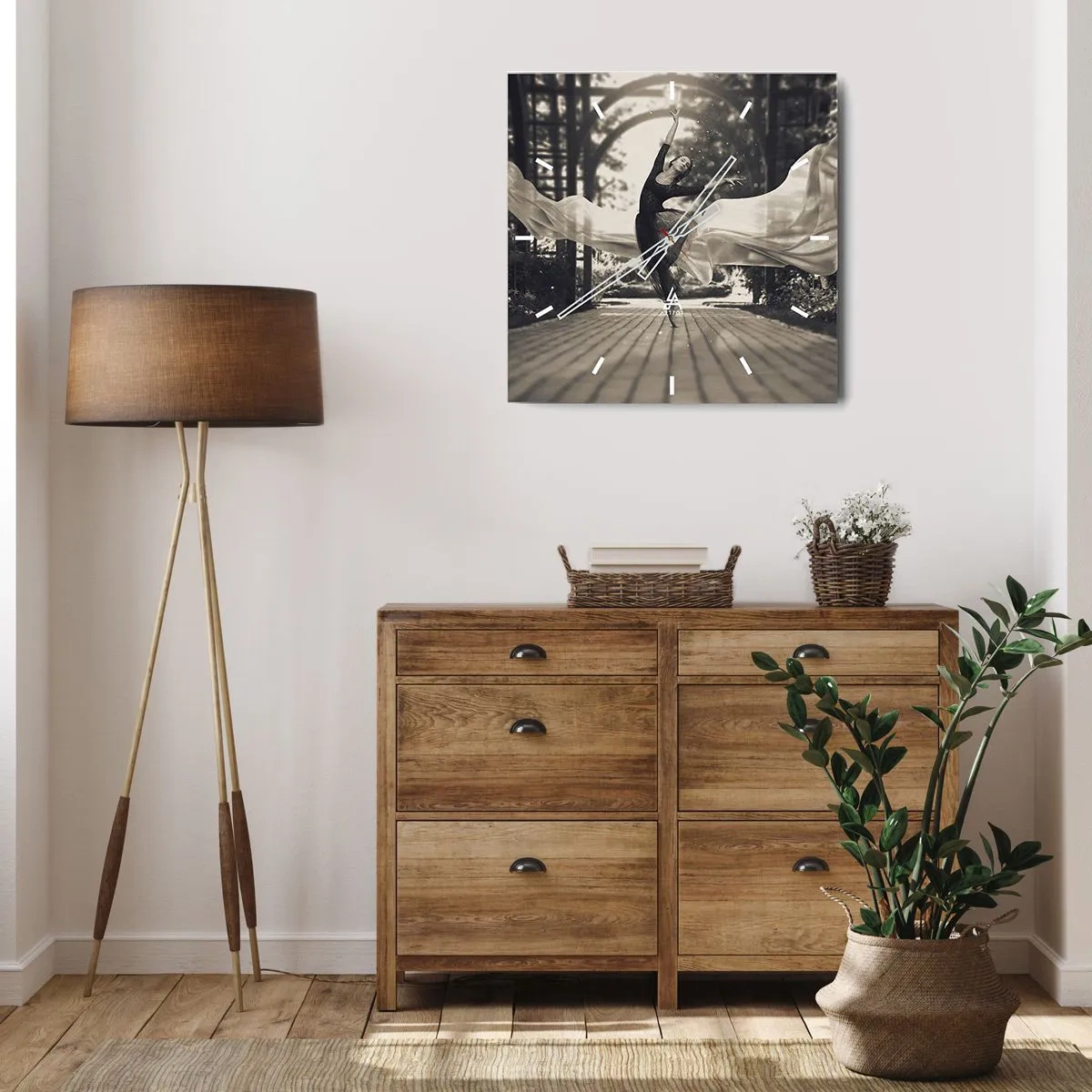 Wall clock - Clock on glass - Dance of the Garden Spirit - 30x30 cm