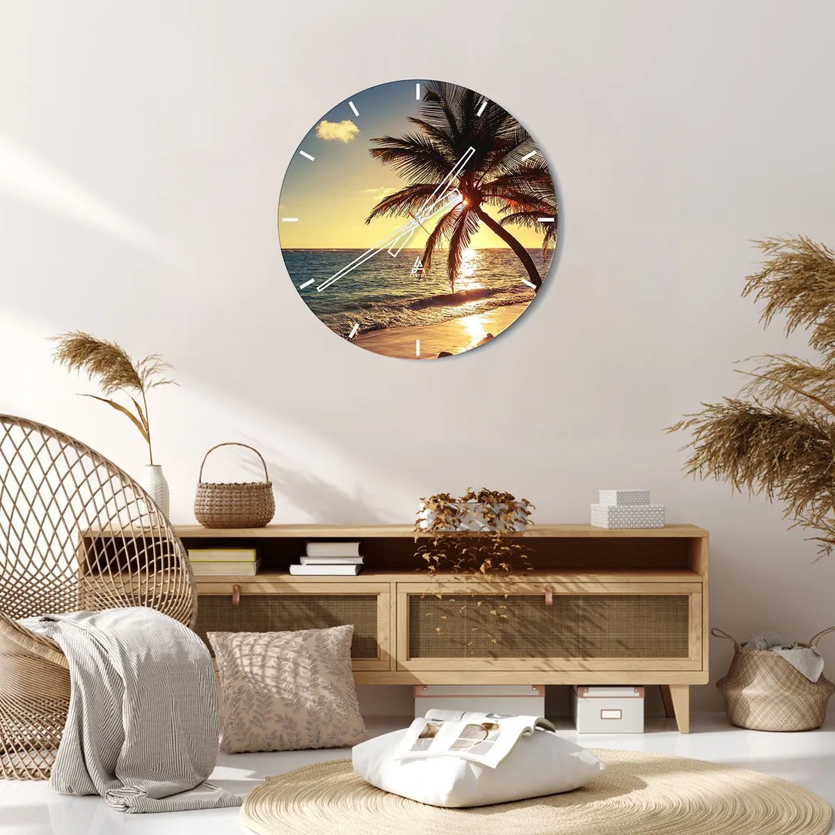 Wall clock - Clock on glass - Summer Under Palms - 40x40 cm