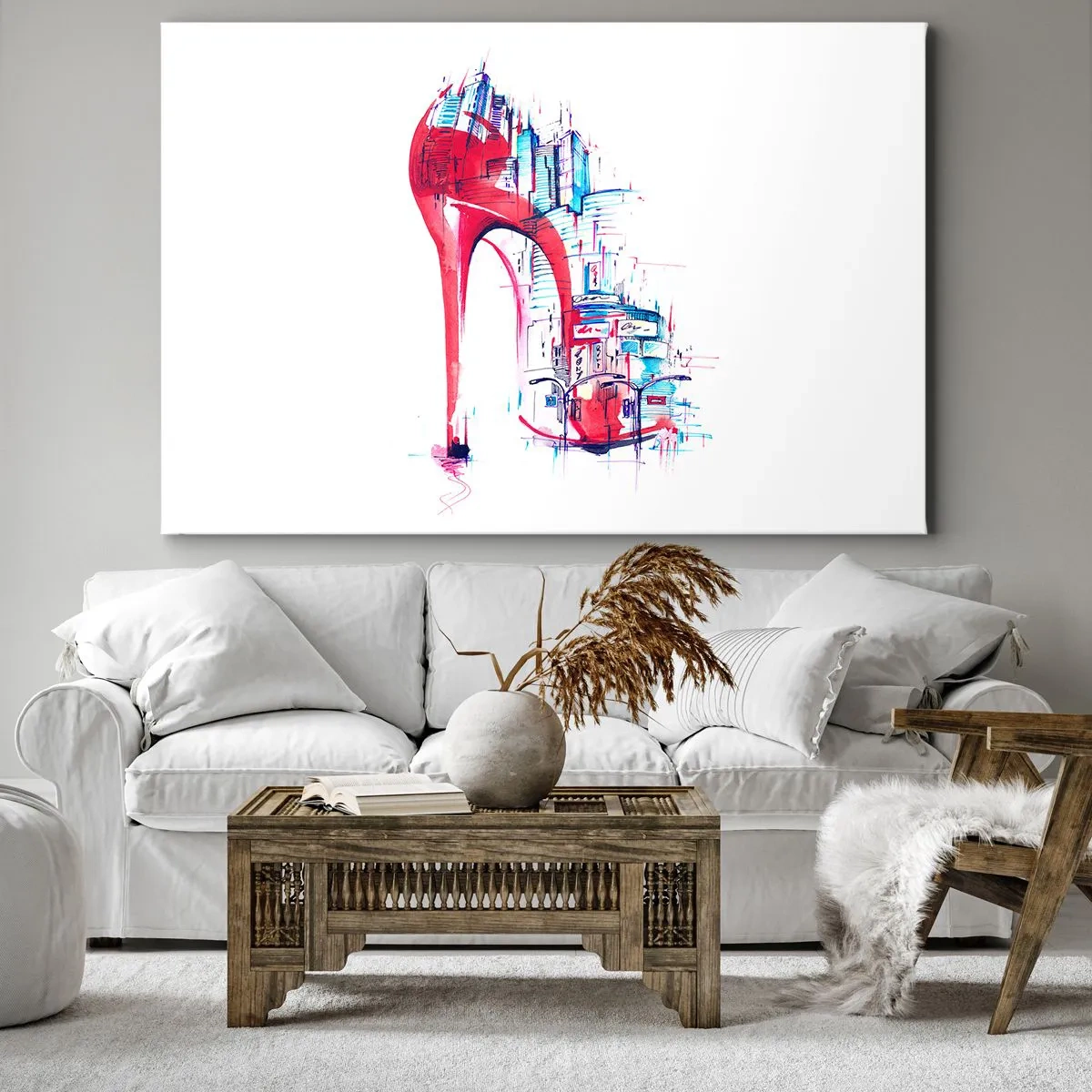 Canvas picture - Abstract red stiletto heel with urban details - 70x50cm - Big City Elegance - Modern wall decoration for the living room and bedroom ARTTOR
