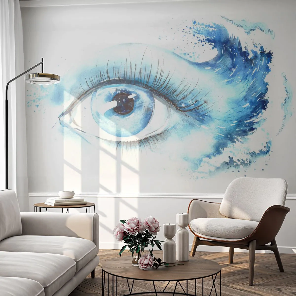 Photo Wallpaper Standard Eco - Immerse in those Blue Eyes - Abstraction, Eye, Piece - 350x256 cm