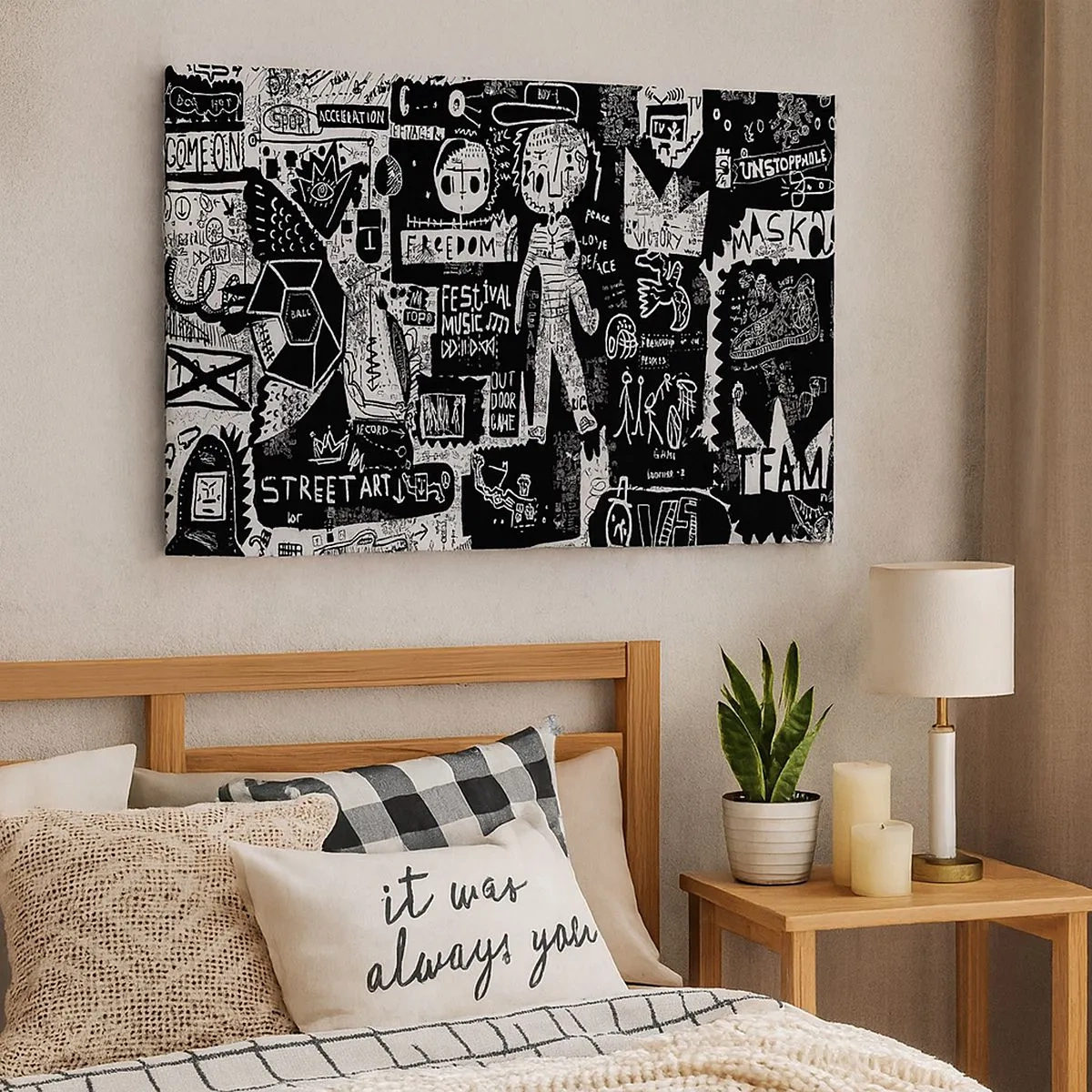 Canvas picture - Black and white collage inspired by street art - 70x50cm - Rights and Joys of Youth - Modern wall decoration for the living room and bedroom ARTTOR