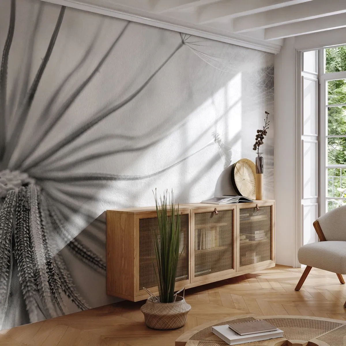 Photo Wallpaper Standard Eco - Macro photography of a dandelion in black and white - 100x70cm - Dandelion Kites - Modern wall decoration for the living room and bedroom ARTTOR