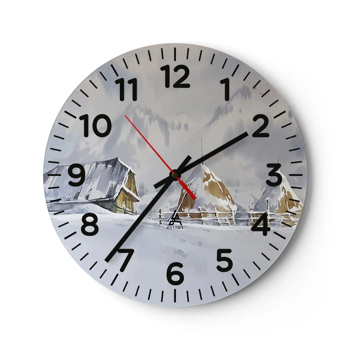 Wall clock - Clock on glass - In a Snowy Valley - 30x30 cm